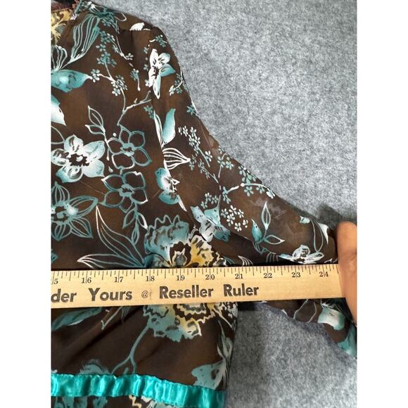 Unbranded Blouse Women XL V Neck Brown Semi‎ Sheer Floral Whimsigoth Y2K - Picture 2 of 5